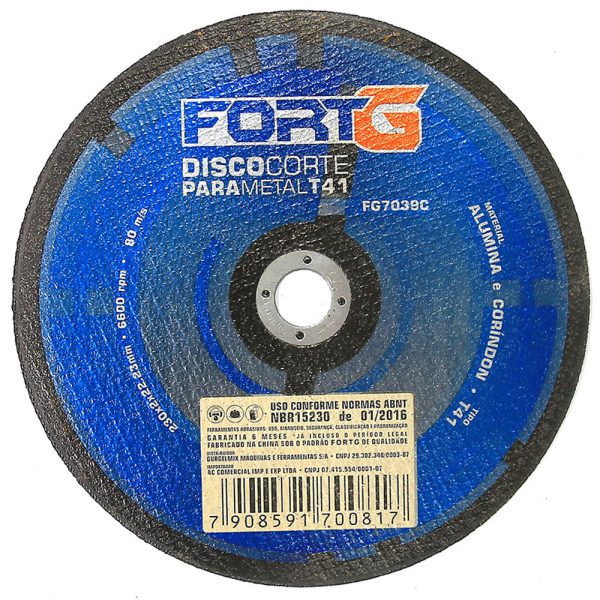 Disco de Corte para Metal T41 em Alumina e Coríndon 9 Pol. 230x2x22,23mm FORTG-FG7039C