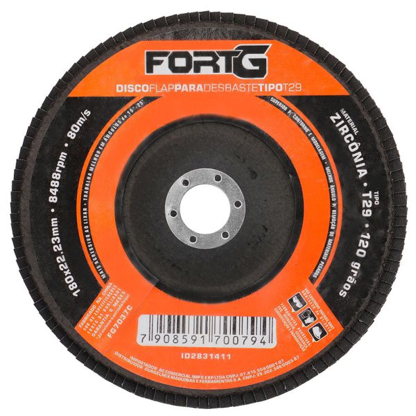 Disco Flap de Zircônia para Desbaste tipo T29 180x22,23mm Grão 120 FORTGPRO-FG7037C