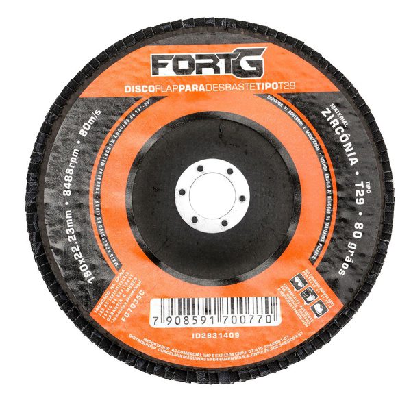 Disco Flap Abrasivo de Zircônia para Desbaste tipo T29 7' 180x22,23mm Grão 80 FORTGPRO-FG7035C