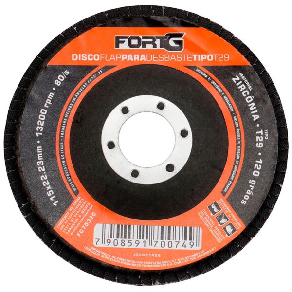 Disco Flap Abrasivo de Zircônia para Desbaste tipo T29 4.1/2' 115x22,23mm Grão 120 FORTGPRO-FG7032C
