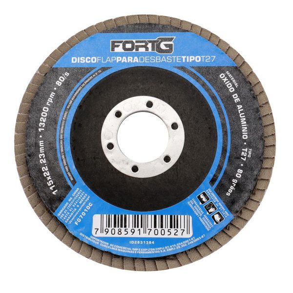 Disco Flap Abrasivo de Alumínio para Desbaste tipo T27 4.1/2' 115x22,23mm Grão 80 FORTGPRO-FG7010C