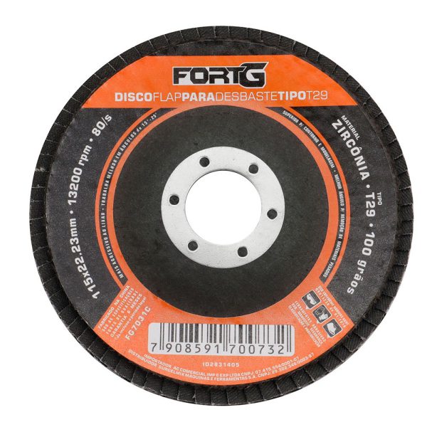 Disco Flap Abrasivo de Zircônia para Desbaste tipo T29 4.1/2' 115x22,23mm Grão 100 FORTGPRO-FG7031C
