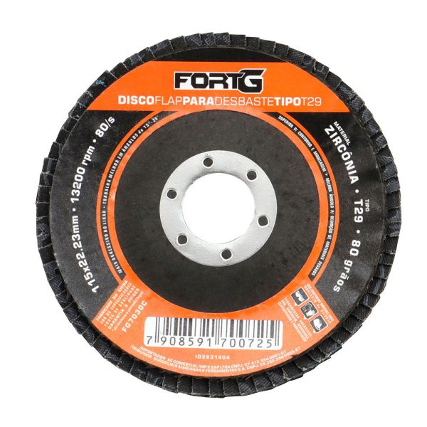 Disco Flap Abrasivo de Zircônia para Desbaste tipo T29 4.1/2' 115x22,23mm Grão 80 FORTGPRO-FG7030C