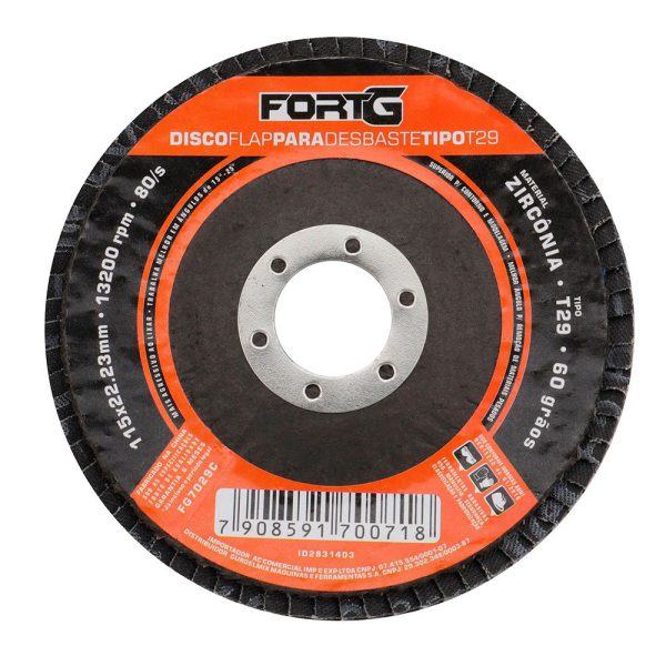 Disco Flap Abrasivo de Zircônia para Desbaste tipo T29 4.1/2' 115x22,23mm Grão 60 FORTGPRO-FG7029C