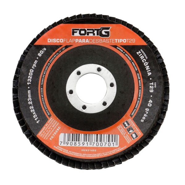 Disco Flap Abrasivo de Zircônia para Desbaste tipo T29 4.1/2' 115x22,23mm Grão 40 FORTGPRO-FG7028C