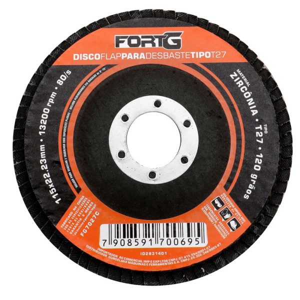 Disco Flap Abrasivo de Zircônia para Desbaste tipo T27 4.1/2' 115x22,23mm Grão 120 FORTGPRO-FG7027C