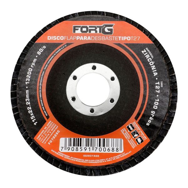 Disco Flap Abrasivo de Zircônia para Desbaste tipo T27 4.1/2' 115x22,23mm Grão 100 FORTGPRO-FG7026C