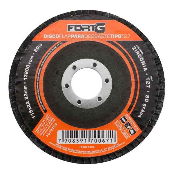 Disco Flap Abrasivo de Zircônia para Desbaste tipo T27 4.1/2' 115x22,23mm Grão 80 FORTGPRO-FG7025C