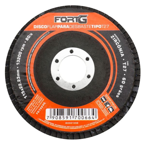Disco Flap Abrasivo de Zircônia para Desbaste tipo T27 4.1/2' 115x22,23mm Grão 60 FORTGPRO-FG7024C