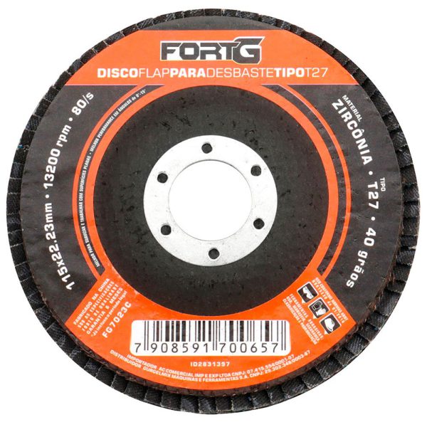Disco Flap Abrasivo de Zircônia para Desbaste tipo T27 4.1/2' 115x22,23mm Grão 40 FORTGPRO-FG7023C