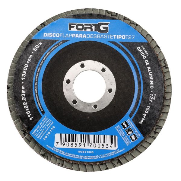Disco Flap Abrasivo de Alumínio para Desbaste tipo T27 4.1/2' 115x22,23mm Grão 100 FORTGPRO-FG7011C
