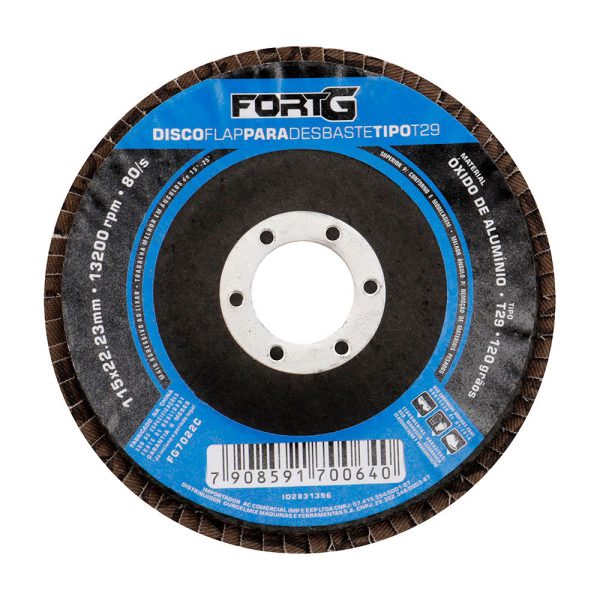 Disco Flap Abrasivo de Alumínio para Desbaste tipo T29 4.1/2' 115x22,23mm Grão 120 FORTGPRO-FG7022C