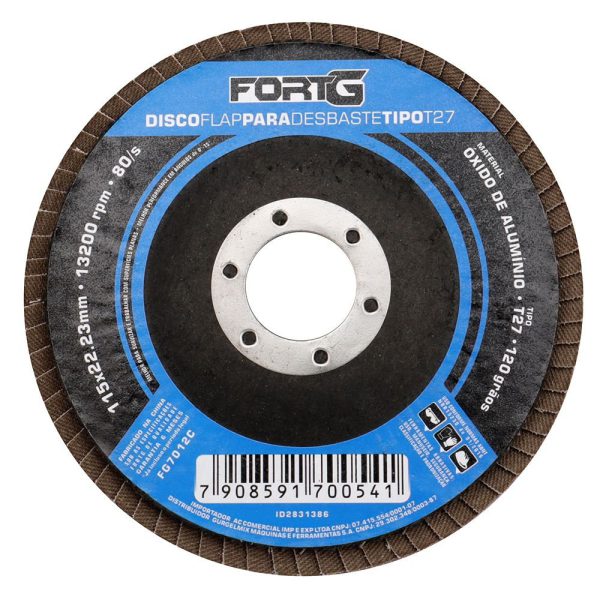 Disco Flap Abrasivo de Alumínio para Desbaste tipo T27 4.1/2' 115x22,23mm Grão 120 FORTGPRO-FG7012C