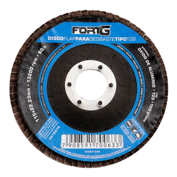 Disco Flap Abrasivo de Alumínio para Desbaste tipo T29 4.1/2' 115x22,23mm Grão 100 FORTGPRO-FG7021C
