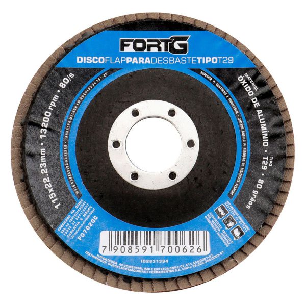Disco Flap Abrasivo de Alumínio para Desbaste tipo T29 4.1/2' 115x22,23mm Grão 80 FORTGPRO-FG7020C