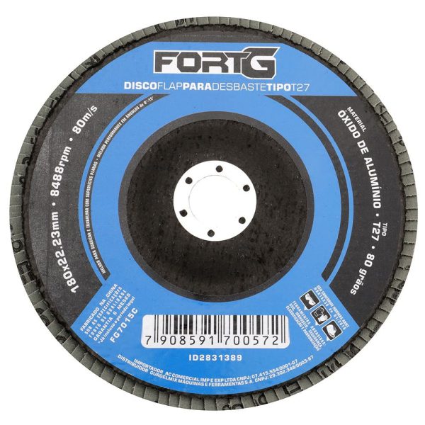 Disco Flap Abrasivo de Alumínio para Desbaste tipo T27 7' 180x22,23mm Grão 80 FORTGPRO-FG7015C