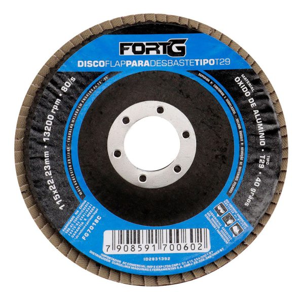 Disco Flap Abrasivo de Alumínio para Desbaste tipo T29 4.1/2' 115x22,23mm Grão 40 FORTGPRO-FG7018C