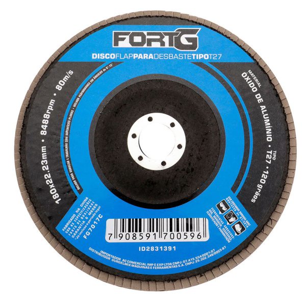Disco Flap Abrasivo de Alumínio para Desbaste tipo T27 7' 180x22,23mm Grão 120 FORTGPRO-FG7017C
