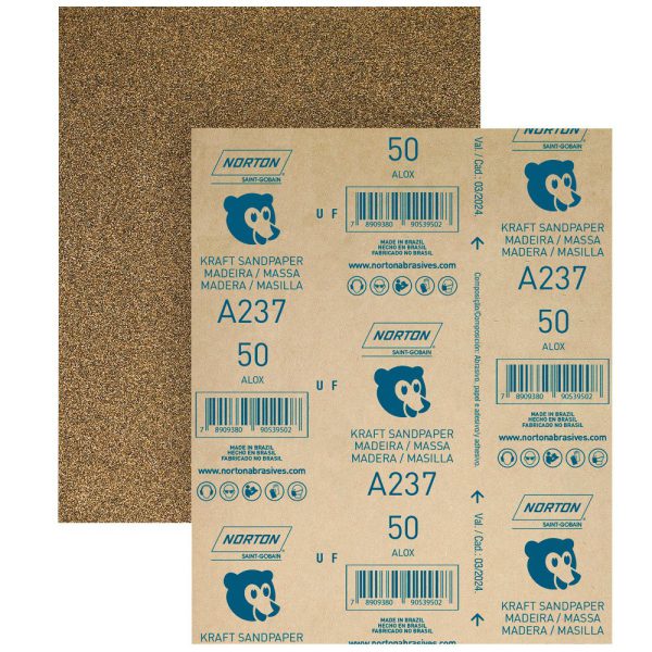 Folha de Lixa A237 225x275mm Grão 80 para Madeira NORTON-78072743116