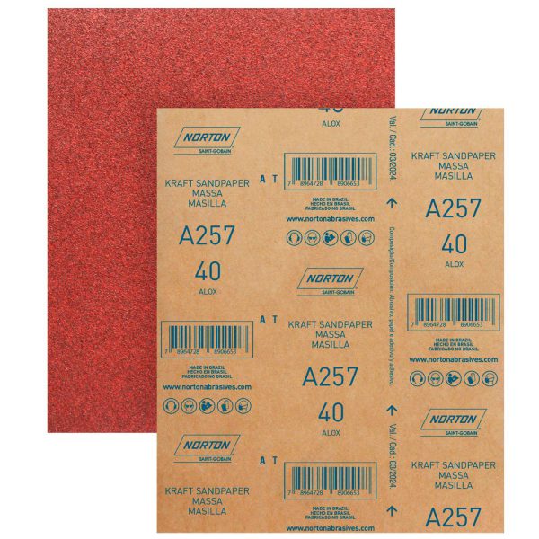 Folha de Lixa A257 225x275mm Grão 150 para Massa NORTON-69957385066