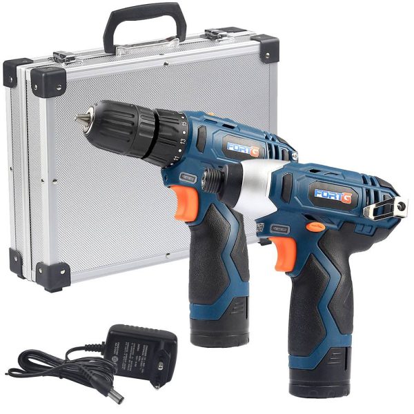 Jogo Parafusadeira de Impacto 1/4 Pol. 12V e Parafusadeira Furadeira 3/8 Pol. 12V com Maleta FORTGPRO-FG3010