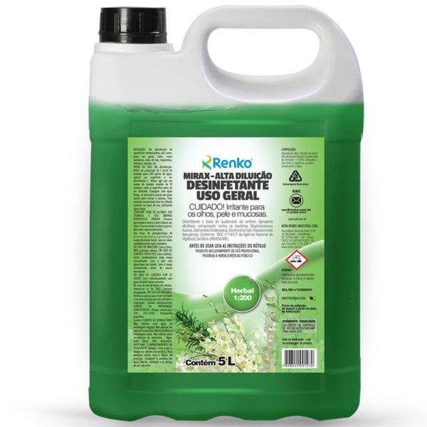 Mirax Desinfetante Alta Diluição Herbal 5 Litros RENKO-MADH10