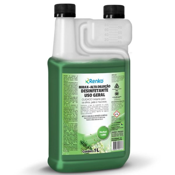 Mirax Desinfetante Alta Diluição Herbal 1 Litro com Dosador RENKO-MADHDX