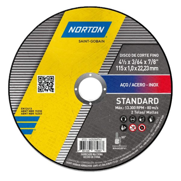 Disco de Corte Standard 115x22.23mm para Esmerilhadeira NORTON-66252849762