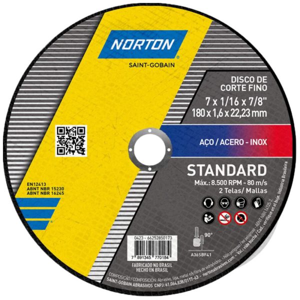 Disco de Corte Standard 180x22.23mm para Esmerilhadeira NORTON-66252850173