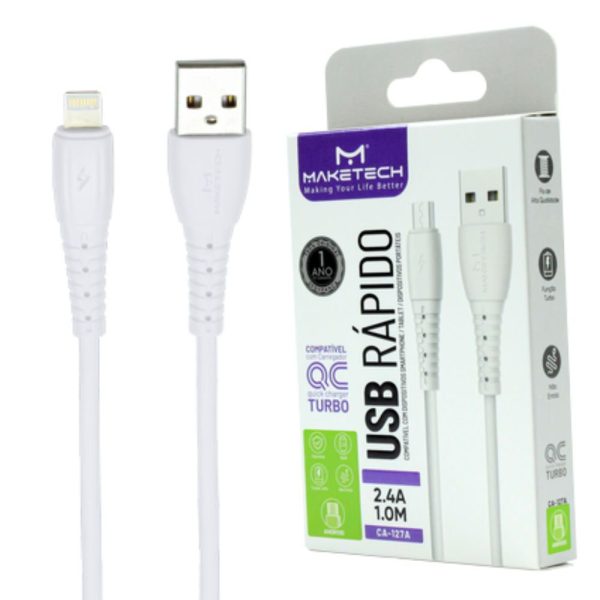 Cabo USB CA-127I Lightning Emborrachado 1m Branco MAKETECH-552484