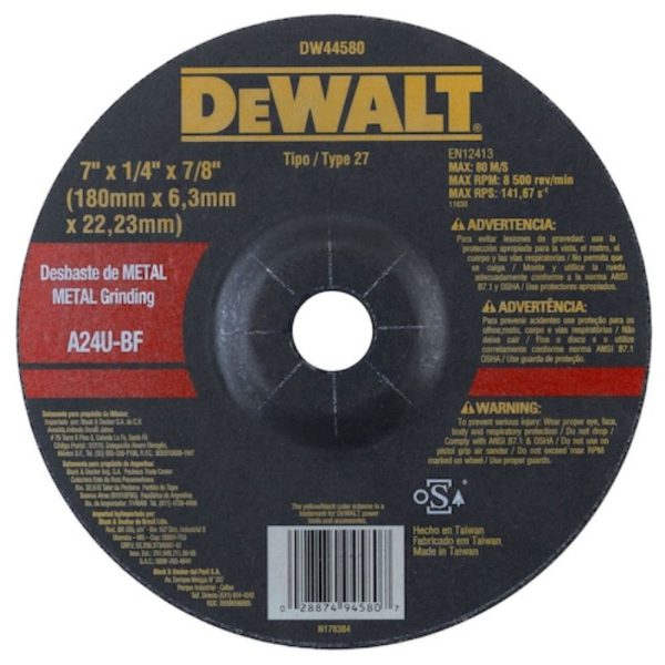 Disco de Desbaste Metal 7 Pol. x 6,3mm x 7/8 Pol. DEWALT-DW44580