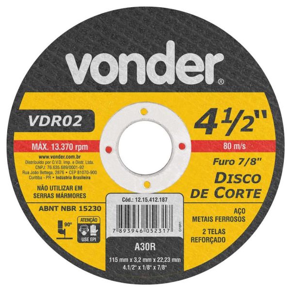 Disco de Corte 115 x 3,2 x 22,23mm G30 para Aço e Metais Ferrosos VONDER-1215412187