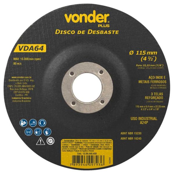 Disco de Desbaste 115mm VDA 64 VONDER-1206640450