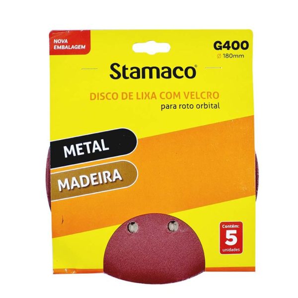 Disco de Lixa 180mm Grão 400 com Velcro 5 Unidades STAMACO-10715