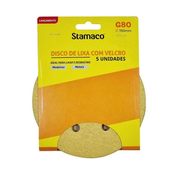 Disco de Lixa 150mm Grão 80 com Velcro 5 Unidades STAMACO-10548