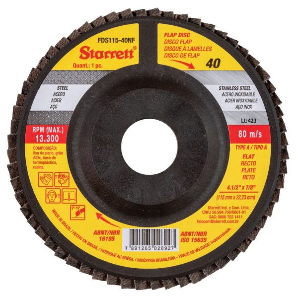 Disco Flap em Nylon Reto Tipo A 115mm Grão 40 STARRETT-FDS115-40NF