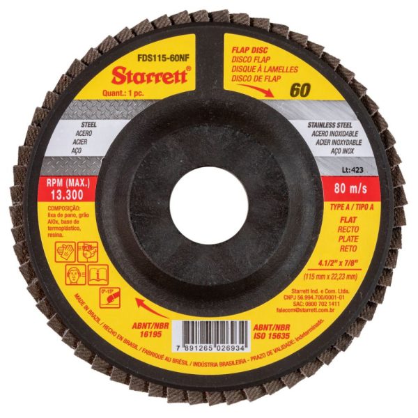 Disco Flap em Nylon Reto Tipo A 115mm Grão 60 STARRETT-FDS115-60NF