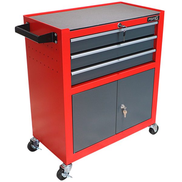 Carrinho para Ferramentas Fechado com 03 Gavetas 02 Portas Vermelho FORTGPRO-FG6003S