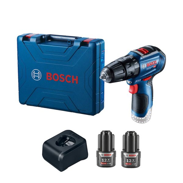 Parafusadeira Furadeira Impacto GSB 12V-30 Brushless 3/8 Pol. 12V com 2 Baterias 2.0Ah Carregador Bivolt e Maleta BOSCH-06019G91E0-000