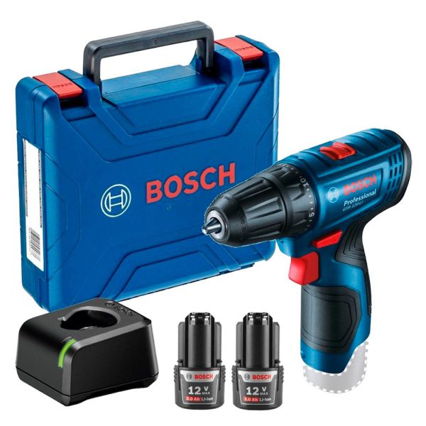 Parafusadeira Furadeira GSR 120-LI 3/8 Pol. 12V com 2 Baterias 2.0Ah Lí-Íon Carregador Bivolt e Maleta BOSCH-06019G80E0-000