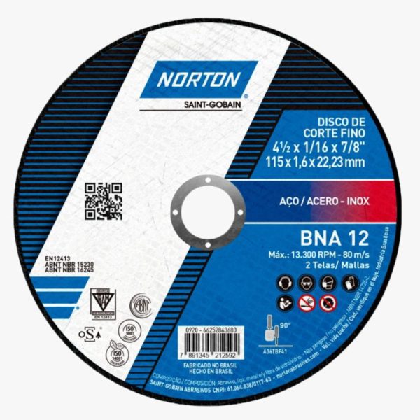 Disco de Corte BNA 12 115x1.6x22.23mm para Aço NORTON-66252843680