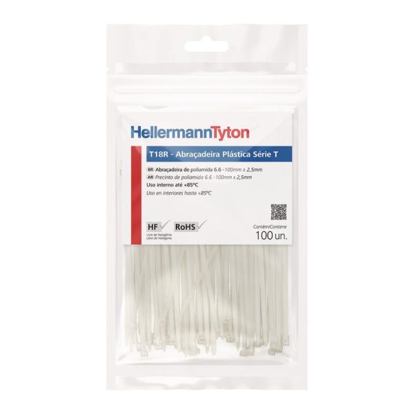 Abraçadeira de Nylon Natural T18R Blister 100x2,5mm com 100 Unidades HELLERMANNTYTON-010114414