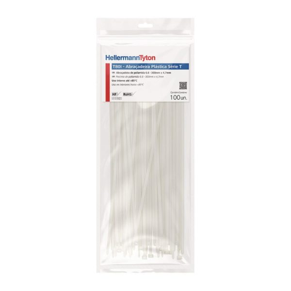 Abraçadeira de Nylon Natural T80I Blister 300x4,7mm com 100 Unidades HELLERMANNTYTON-010114420