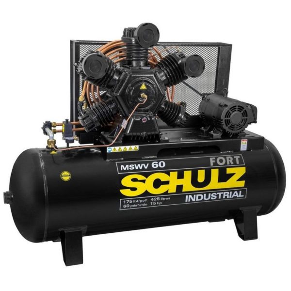 Compressor de Ar 60 Pés 15HP 425L com Motor Aberto 220/380V - Trifásico SCHULZ-MSWV60/425MTA