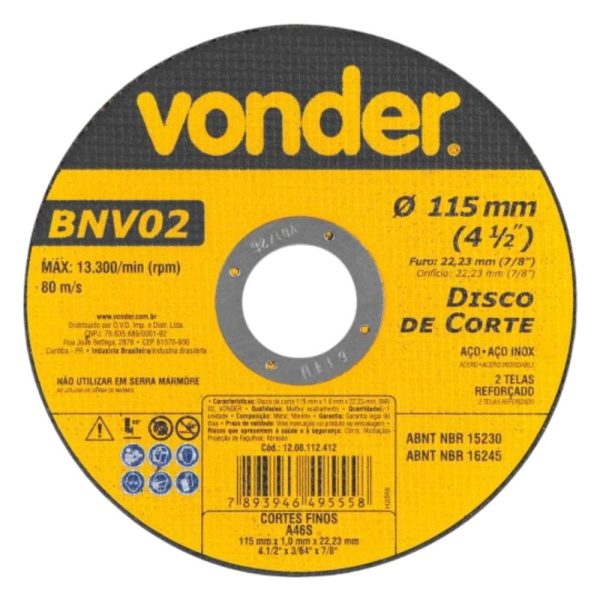 Disco de Corte Fino G 60 4.1/2 x 3/64 Pol. VONDER-1208112412