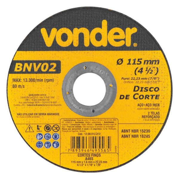 Disco de Corte Fino Grão 60 4.1/2 Pol. VONDER-1208012412