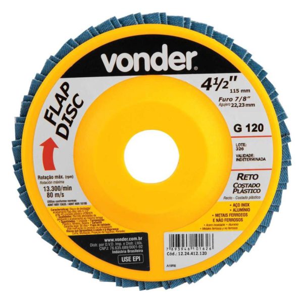 Disco de Desbaste/Acabamento Flap Disc Reto 4.1/2 Pol. Grão 120 VONDER-1224412120