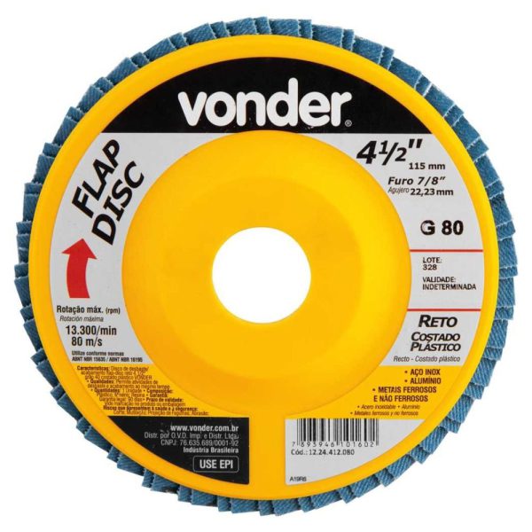 Disco Flap Reto 4.1/2 Pol. Grão 80 VONDER-1224412080