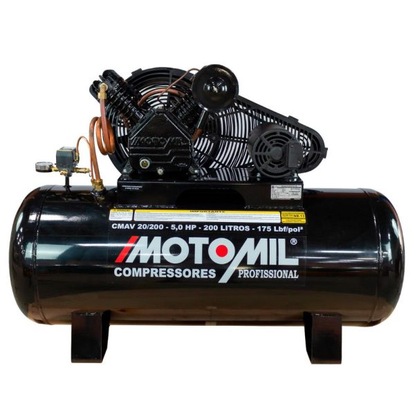 Compressor de Ar 20 Pés 200L 5HP Alta Pressão 220/380V - Trifásico MOTOMIL-CMAV-20/200