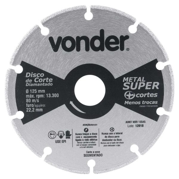 Disco de corte diamantado, segmentado, para metais, metal super, 125 mm, VONDER-1240125000